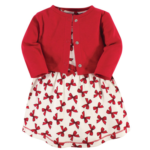 Touched By Nature Girl Toddler Organic Cotton Dress and Cardigan Set, Bows