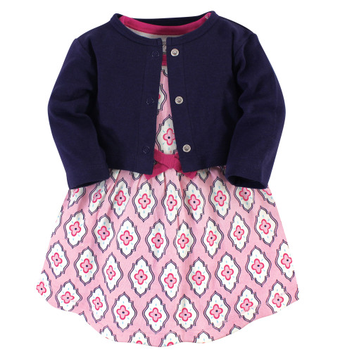 Touched by Nature Toddler Organic Cotton Dress and Cardigan Set, Trellis