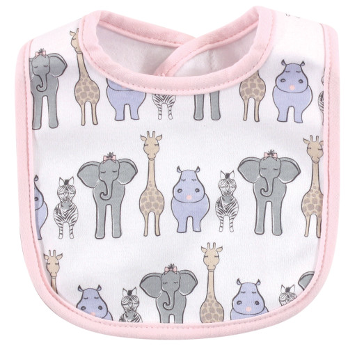 Hudson Baby Cotton Bib and Headband or Caps Set, Pink Safari
