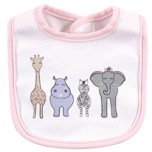 Hudson Baby Cotton Bib and Headband or Caps Set, Pink Safari