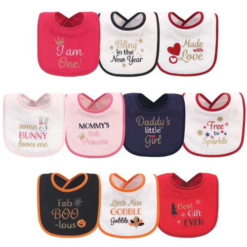 Hudson Baby Cotton Terry Drooler Bibs with Fiber Filling, Holiday Girl I Am One