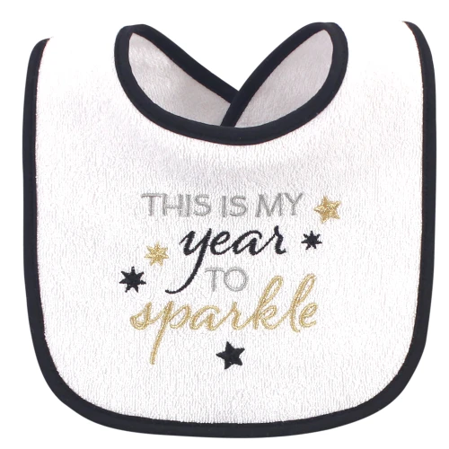 Hudson Baby Cotton Terry Drooler Bibs with Fiber Filling, Holiday Girl Sparkle