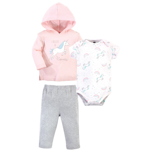 Hudson Baby Hoodie Bodysuit and Pant, Glitter Unicorn