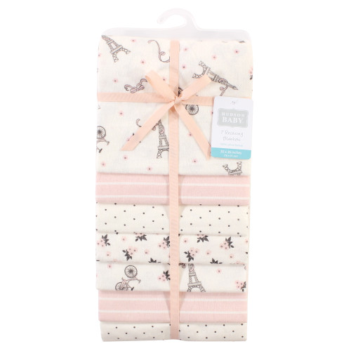 Hudson Baby Cotton Flannel Receiving Blankets Bundle, Paris