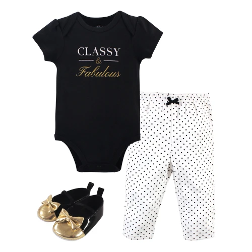 Little Treasure Cotton Bodysuit, Pant and Shoe Set, Classy