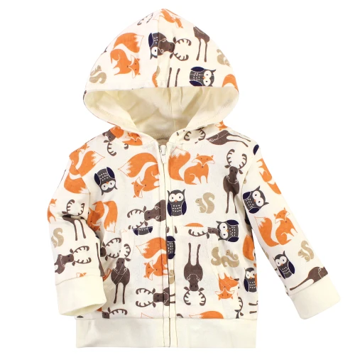 Hudson Baby Cotton Hoodie, Bodysuit or Tee Top and Pant Set, Forest Baby