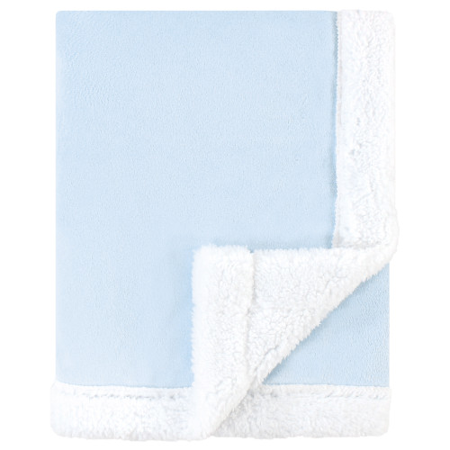 Hudson Baby Plush Blanket with Sherpa Binding and Back, Light Blue White