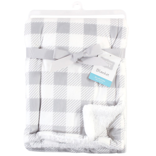 Hudson Baby Plush Mink and Sherpa Blanket, Gray Plaid