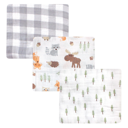 Hudson Baby Muslin Swaddle Blankets 3-Pack, Woodland