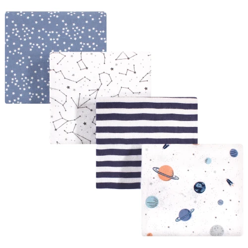 Hudson Baby Cotton Poly Flannel Receiving Blankets, Space