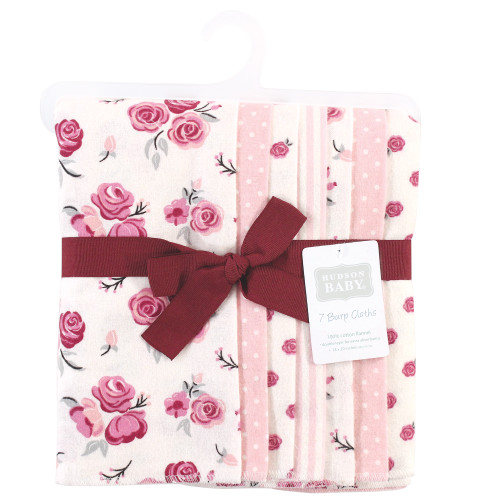 Hudson Baby Cotton Flannel Burp Cloths, Cream Rose