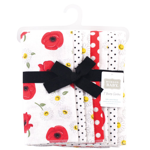 Hudson Baby Cotton Flannel Burp Cloths, Poppy Daisy