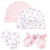 Hudson Baby Caps, Scratch Mitten and Sock Set, Pink Gray Floral, 0-6 Months