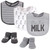 Hudson Baby Cotton Bib and Sock Set, But First Milk, One Size