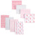 Hudson Baby Cotton Flannel Burp Cloths and Receiving Blankets, 8-Piece, Flamingos