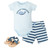 Hudson Baby Cotton Bodysuit, Shorts and Shoe Set, Blue Whaley Awesome