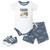 Hudson Baby Cotton Bodysuit, Shorts and Shoe Set, Blue Construction Truck