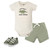 Hudson Baby Cotton Bodysuit, Shorts and Shoe Set, Sage Dino