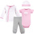 Luvable Friends Girl Preemie Pant, Bodysuit, Shirt, Cap, 4-Piece Set, Girl Cloud