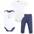 Hudson Baby Boy 2 Bodysuit and Pants 3-Piece Set, Navy Clouds