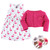 Hudson Baby Cotton Dress, Cardigan and Shoe Set, Bright Flamingo