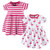 Hudson Baby Girl Cotton Dress, Bright Flamingo, 2-Pack