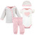 Touched By Nature Girl Organic Preemie Layette Set, 4-Piece Set, Pink/Gray Scribble