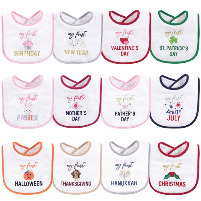 Hudson Baby Festive Holiday Bibs, 12Pack, Girl Holiday Baby and
