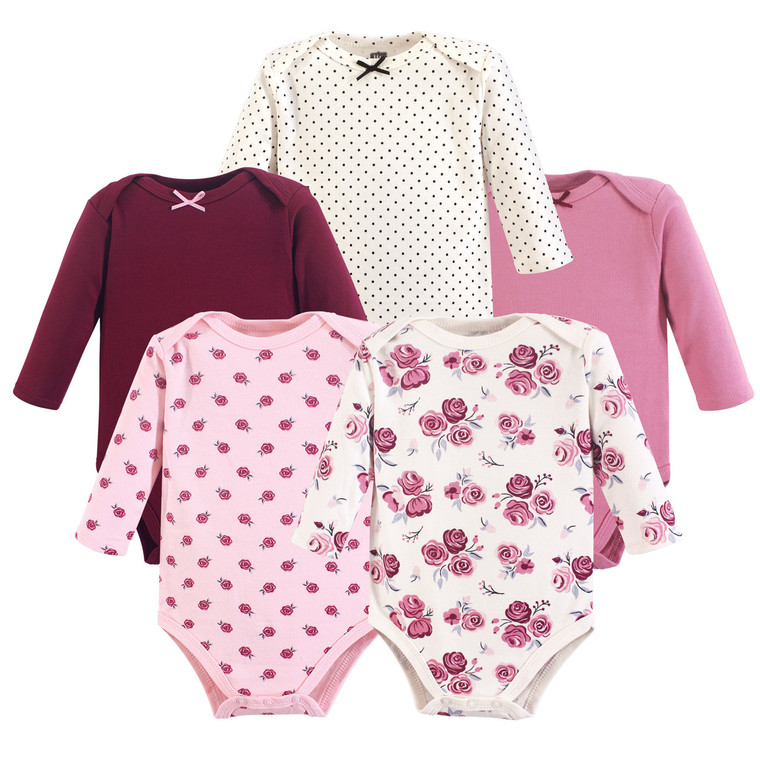 Hudson Baby Long Sleeve Bodysuits 5 Pack Rose Baby And Toddler