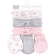 Hudson Baby Cotton Headband and Scratch Mitten Set, Pink Gray Floral, 0-6 Months