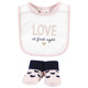 Hudson Baby Infant Girl Cotton Bib and Sock Set, Love At First Sight, 0-9 Months