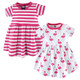 Hudson Baby Toddler Cotton Dress, Bright Flamingo, 2-Pack