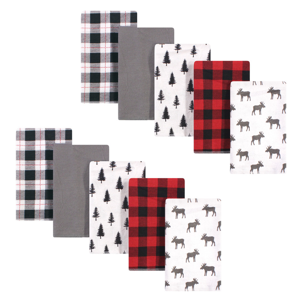 Hudson Baby Cotton Flannel Burp Cloths, Plaid Moose Hudson Childrenswear