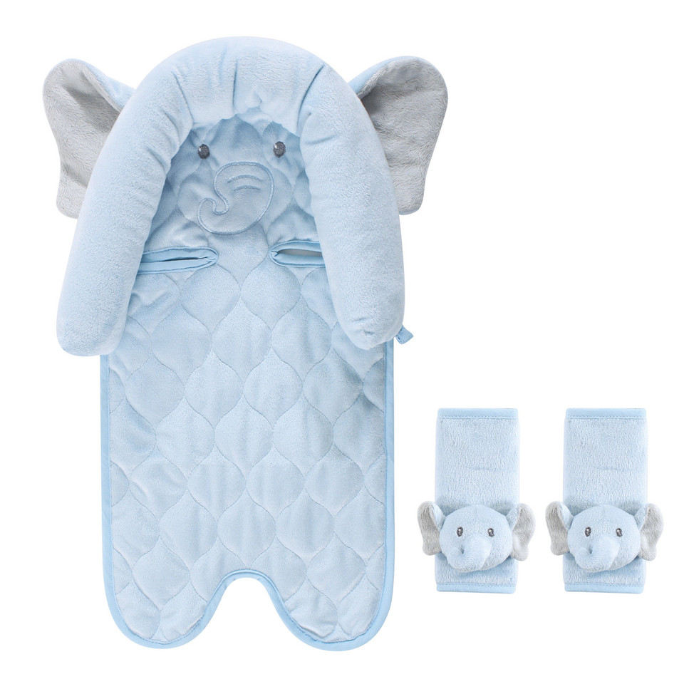 Hudson Baby Car Seat Insert & Strap Covers, Blue Elephant Baby and