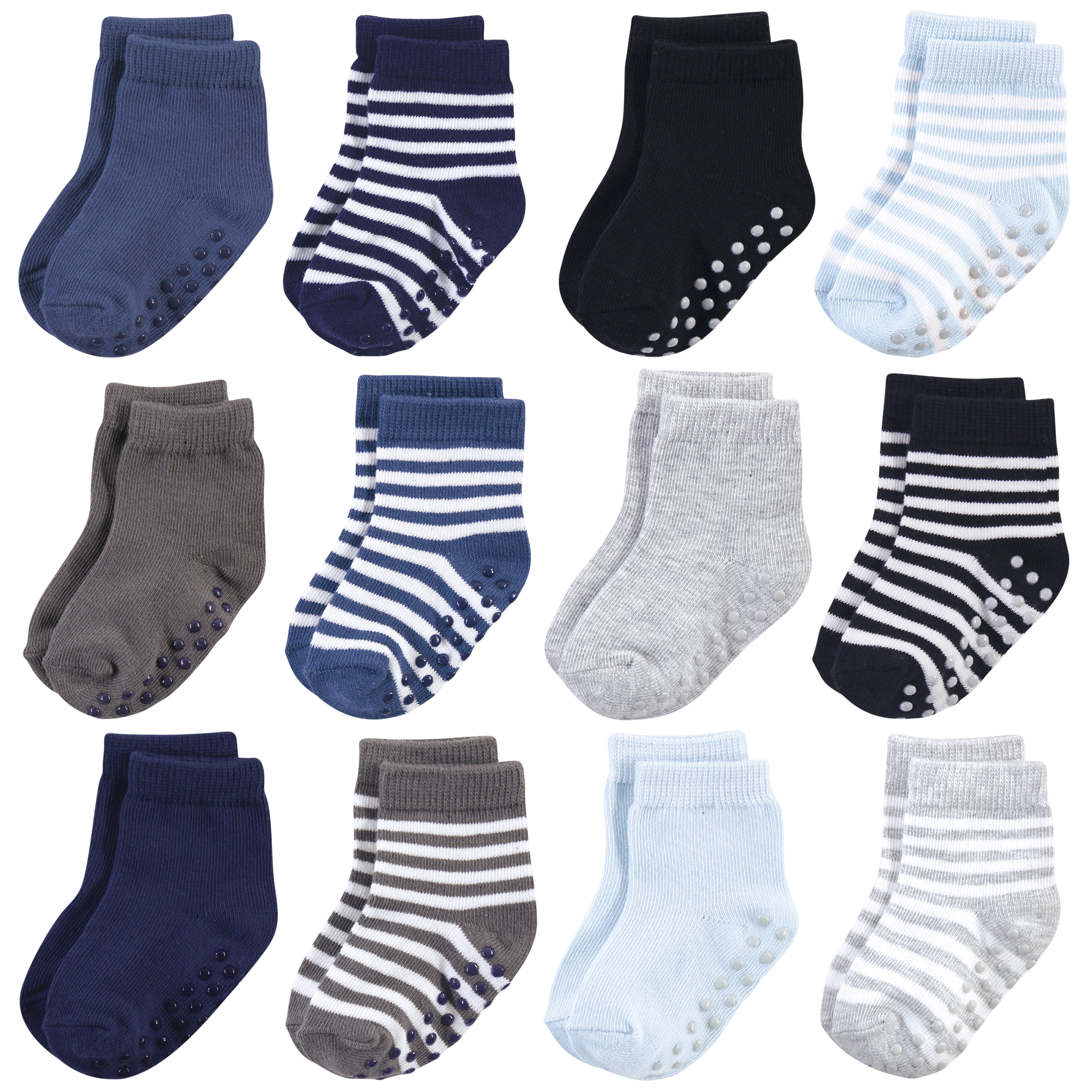 Footprints Pack Of 3 Organic Cotton Striped & Vehicle Printed Anti Skid  Socks - Blue White Green