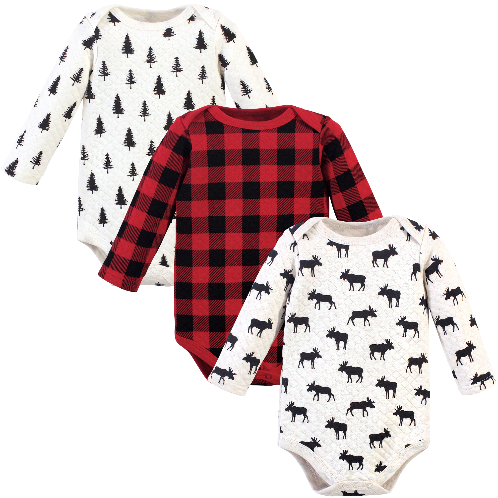 Hudson Baby Quilted Long Sleeve Cotton Bodysuits, Moose - Hudson