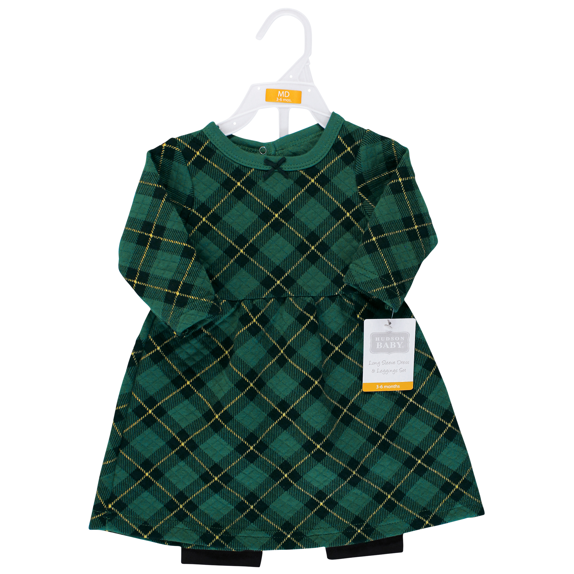 Hudson Baby Quilted Cotton Dress and Leggings, Forest Green Plaid