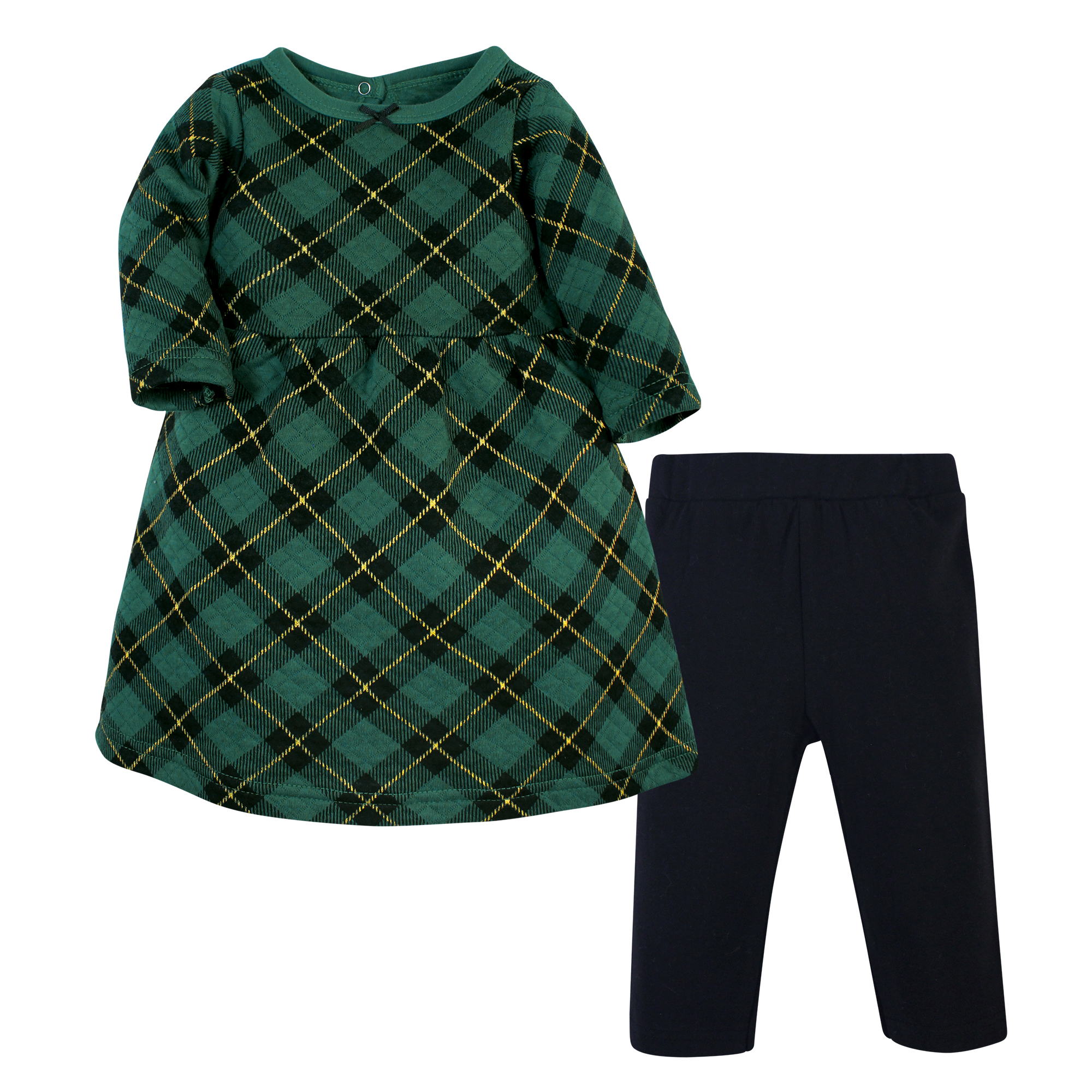 Hudson Baby Quilted Cotton Dress and Leggings, Forest Green Plaid - Hudson  Childrenswear