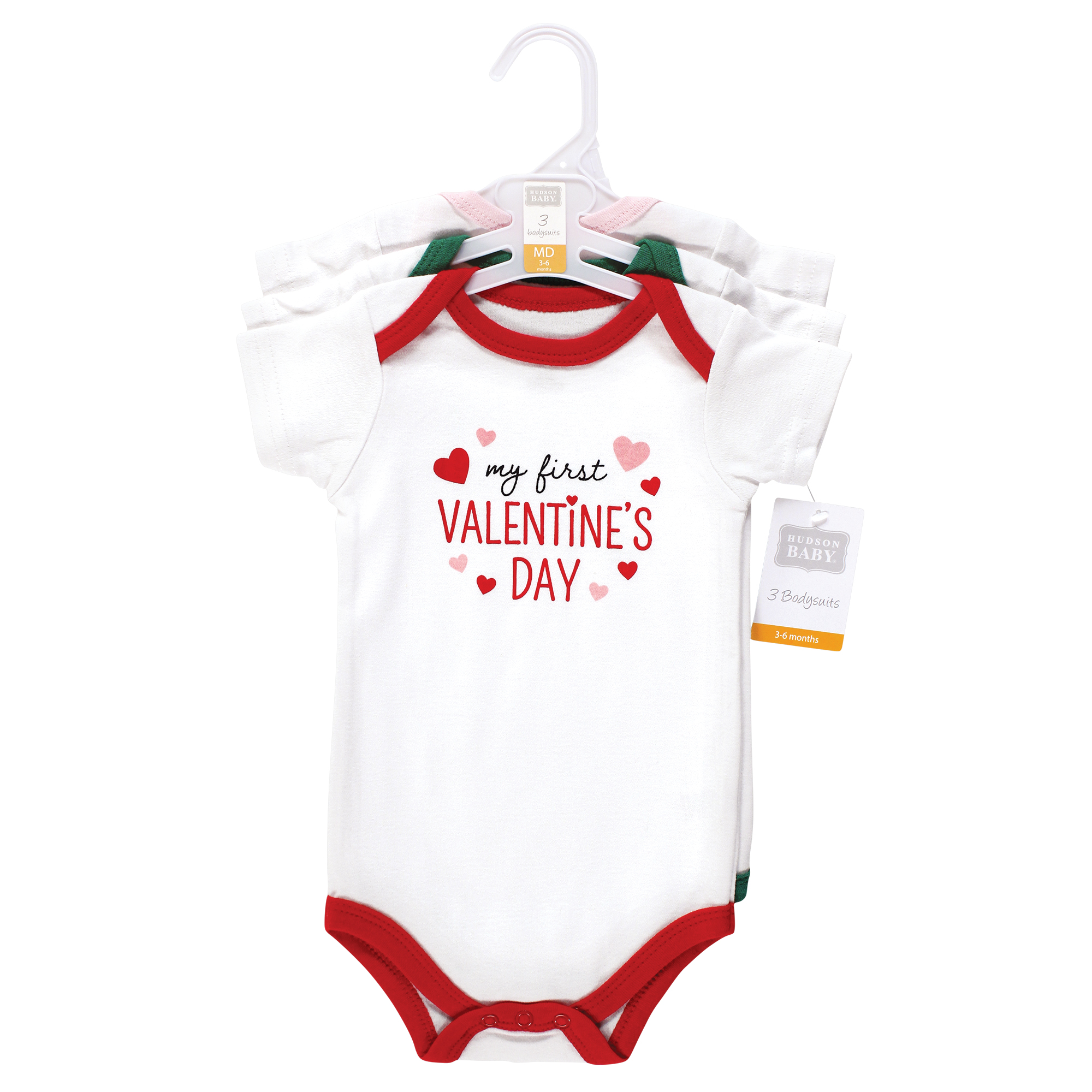 Hudson Baby Cotton Bodysuits, Girl First Valentine Easter - Hudson