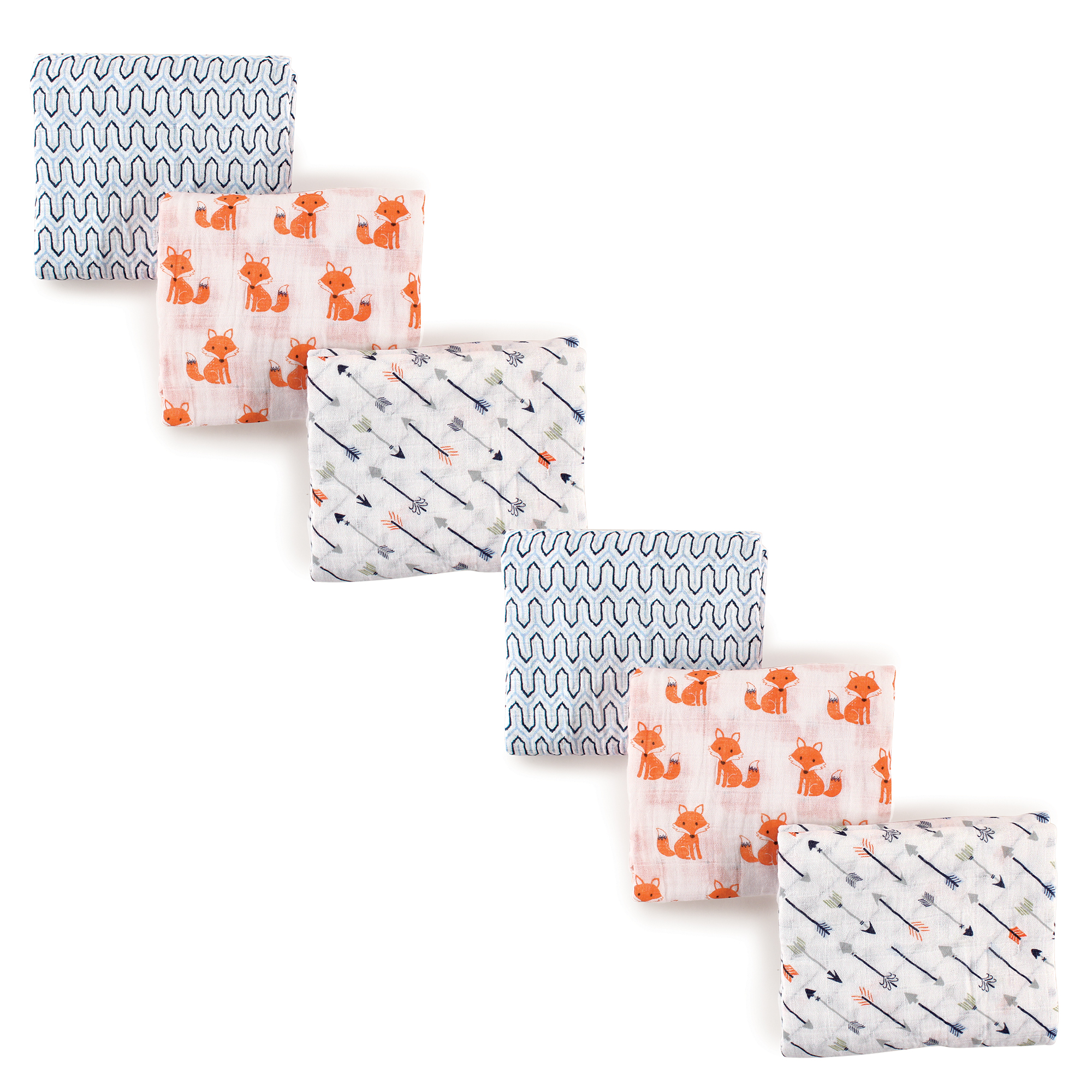 Hudson Baby Infant Boy Cotton Muslin Swaddle Blankets, Foxes 6Piece