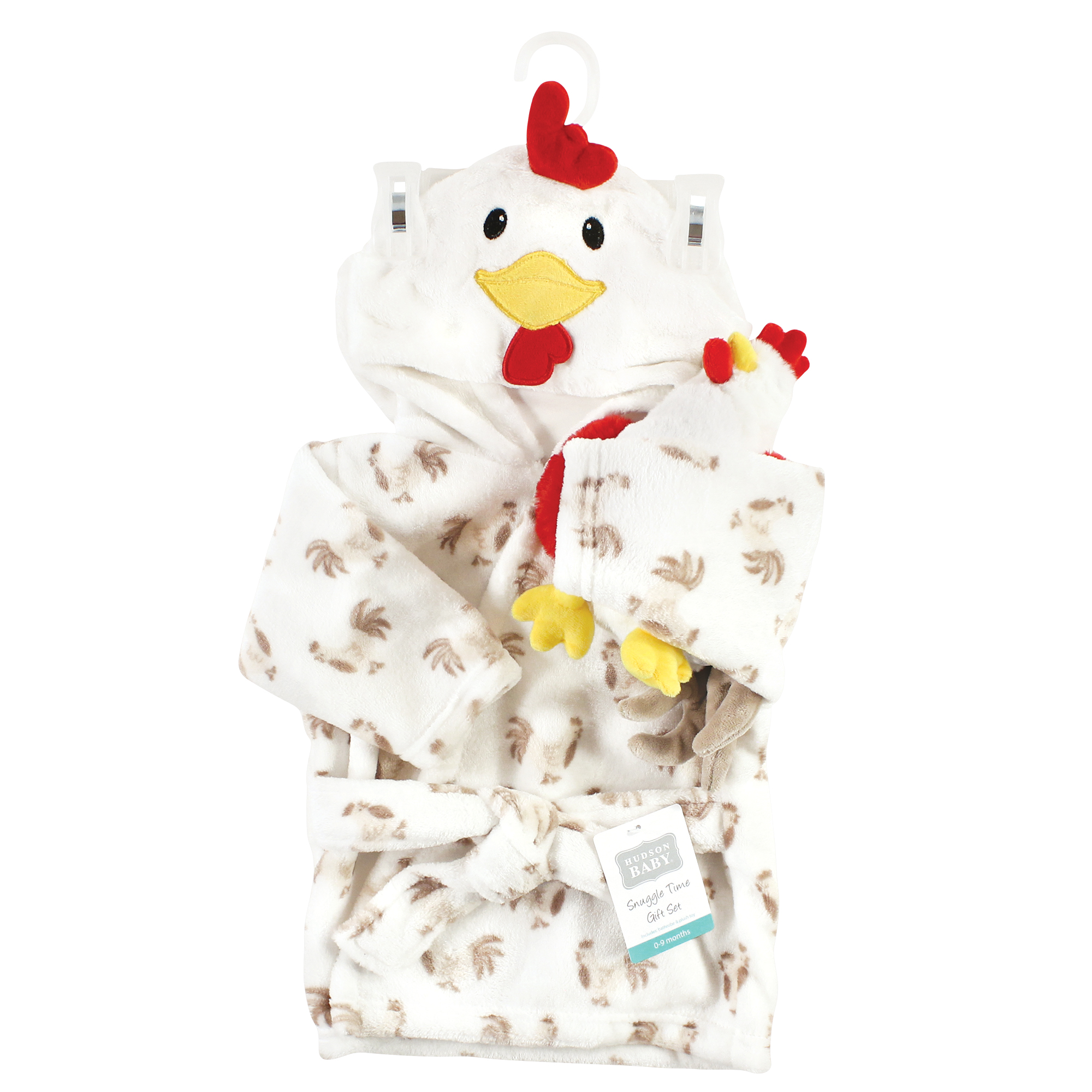 Hudson Baby Unisex Baby Plush Bathrobe and Toy Set, Rooster Hudson