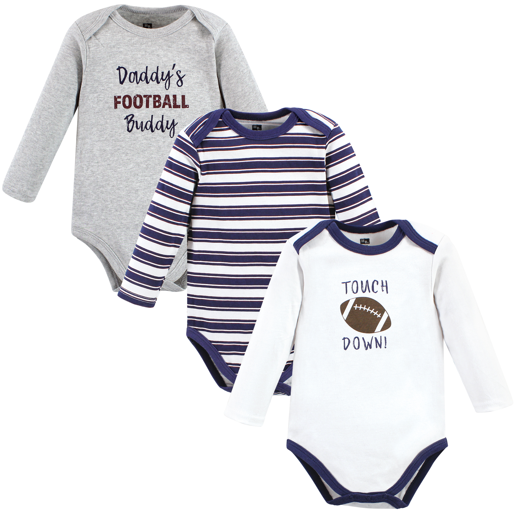 Hudson Baby Infant Boy Cotton Long-Sleeve Bodysuits, Football