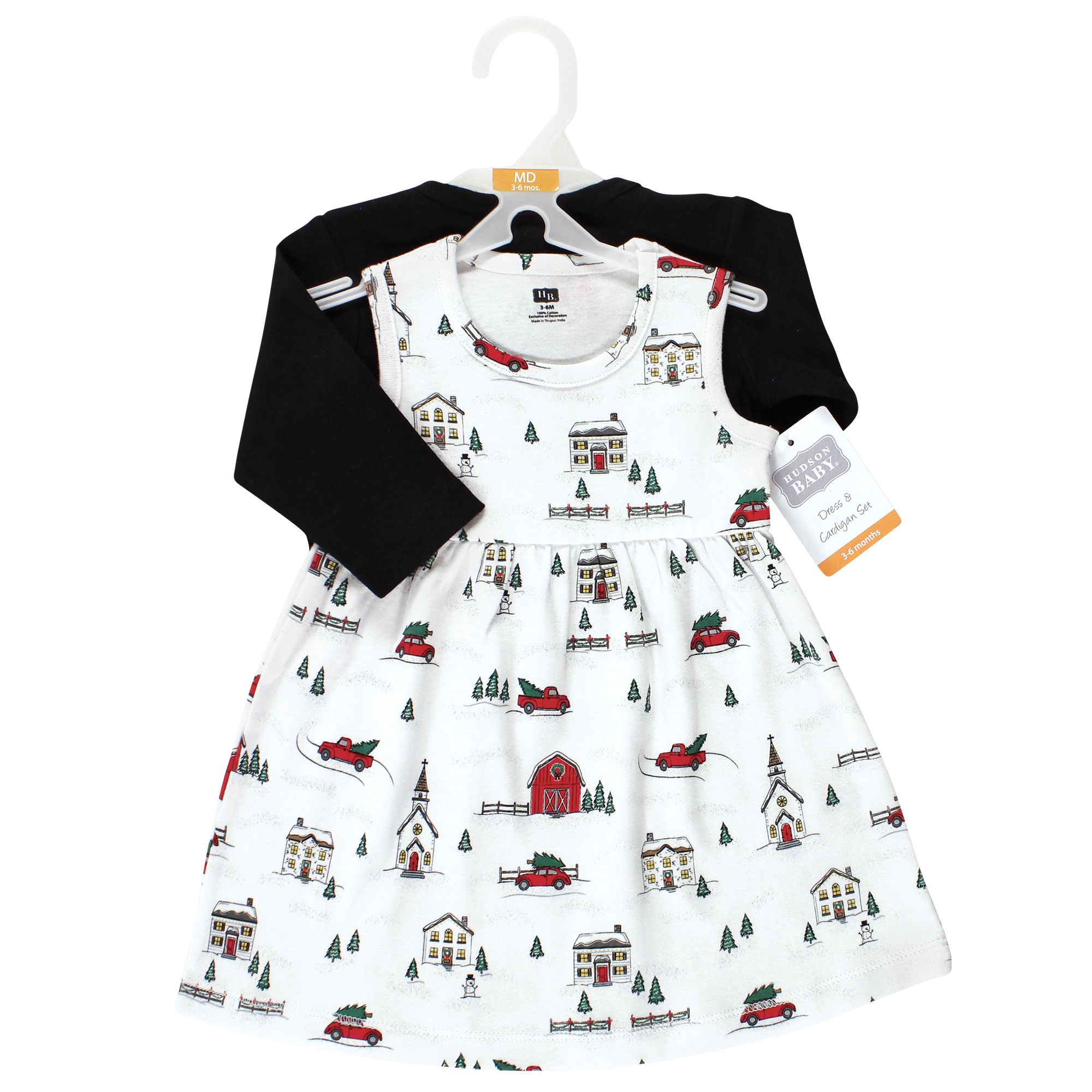Hudson Baby Cotton Dress and Cardigan Set, Christmas Scene