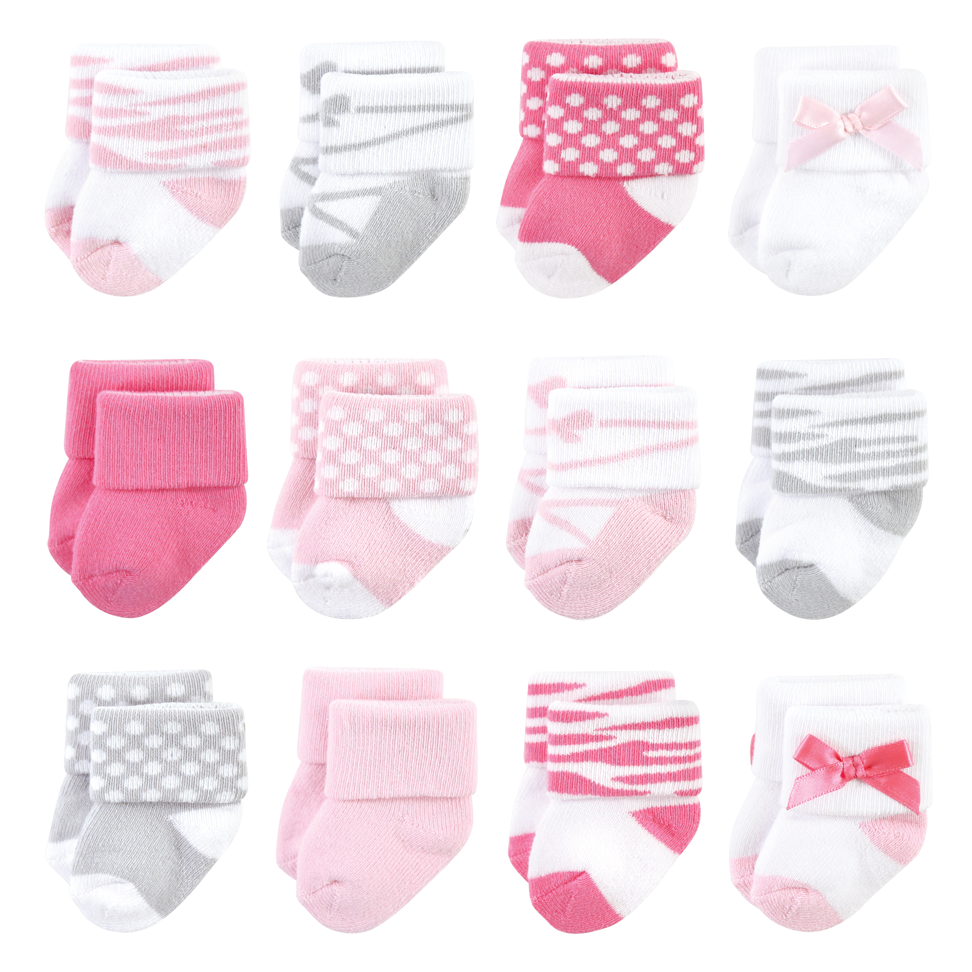 Luvable Friends Baby Girl Newborn and Baby Socks Set, Pink Black Shoes, 0-3  Months