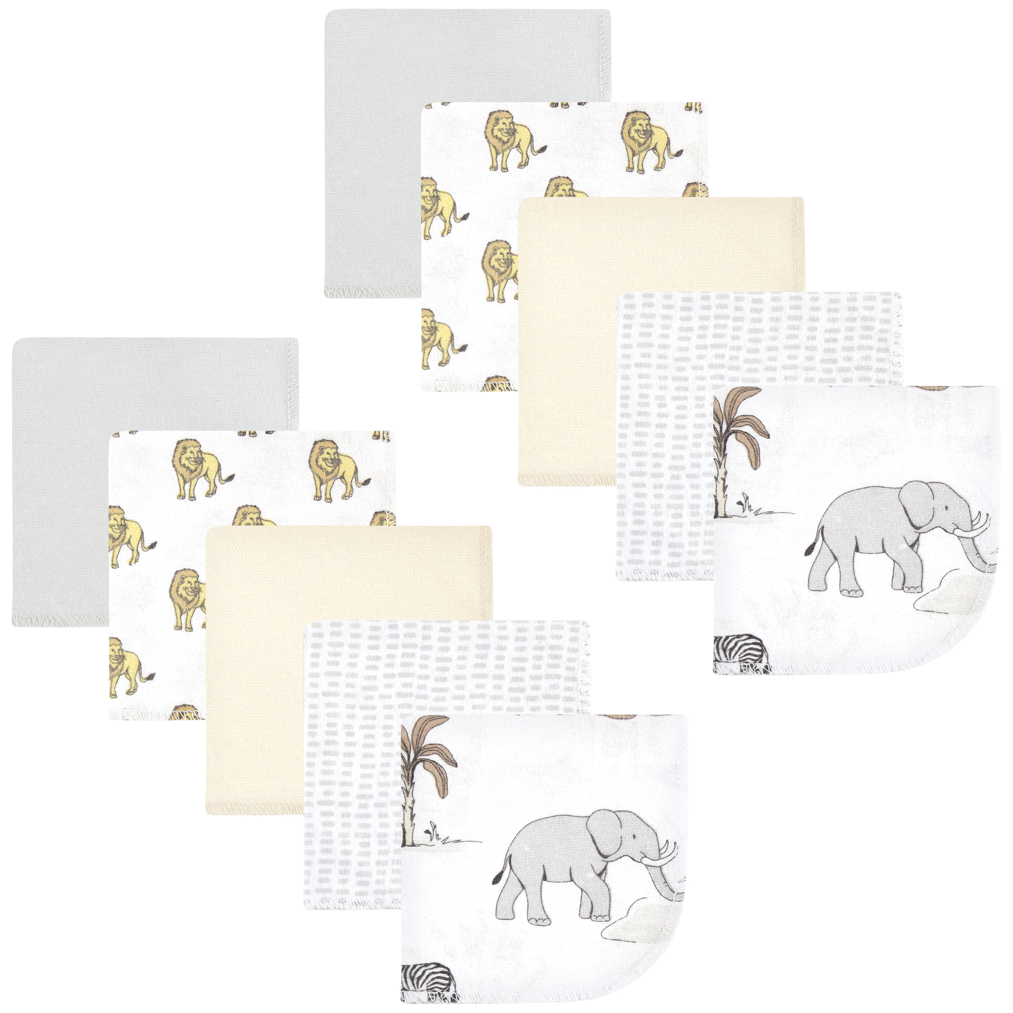 Hudson Baby Flannel Cotton Washcloths, Neutral Safari World 10Pack