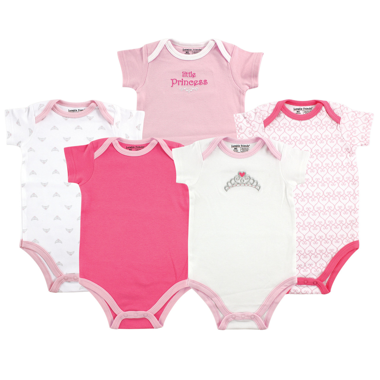 Luvable Friends Bodysuits, 5-Pack, Tiara  Baby and Toddler Clothes,  Accessories and Essentials