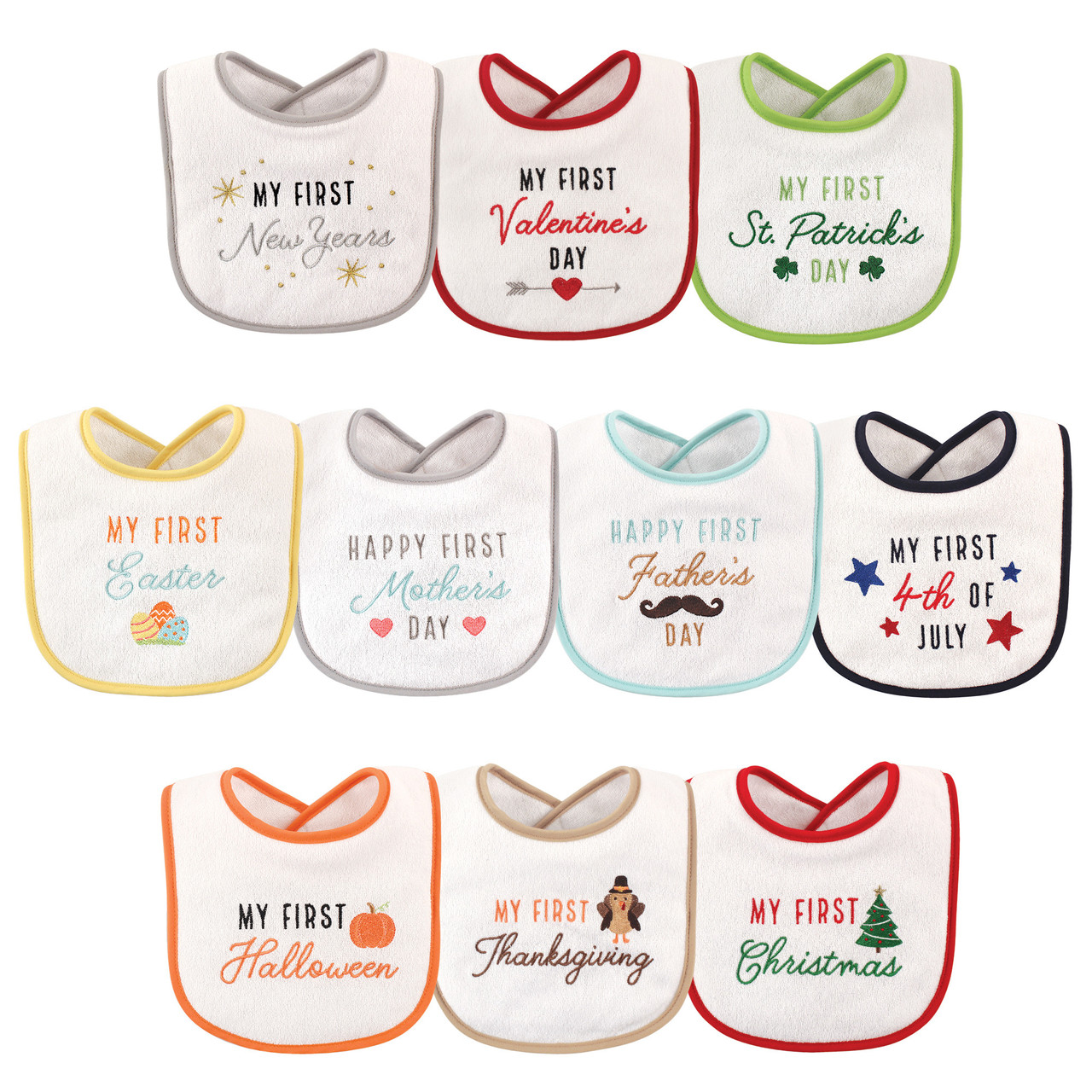 10 Holidays Hudson Baby Boy and Girl Festive Holiday Bibs 10-Pack