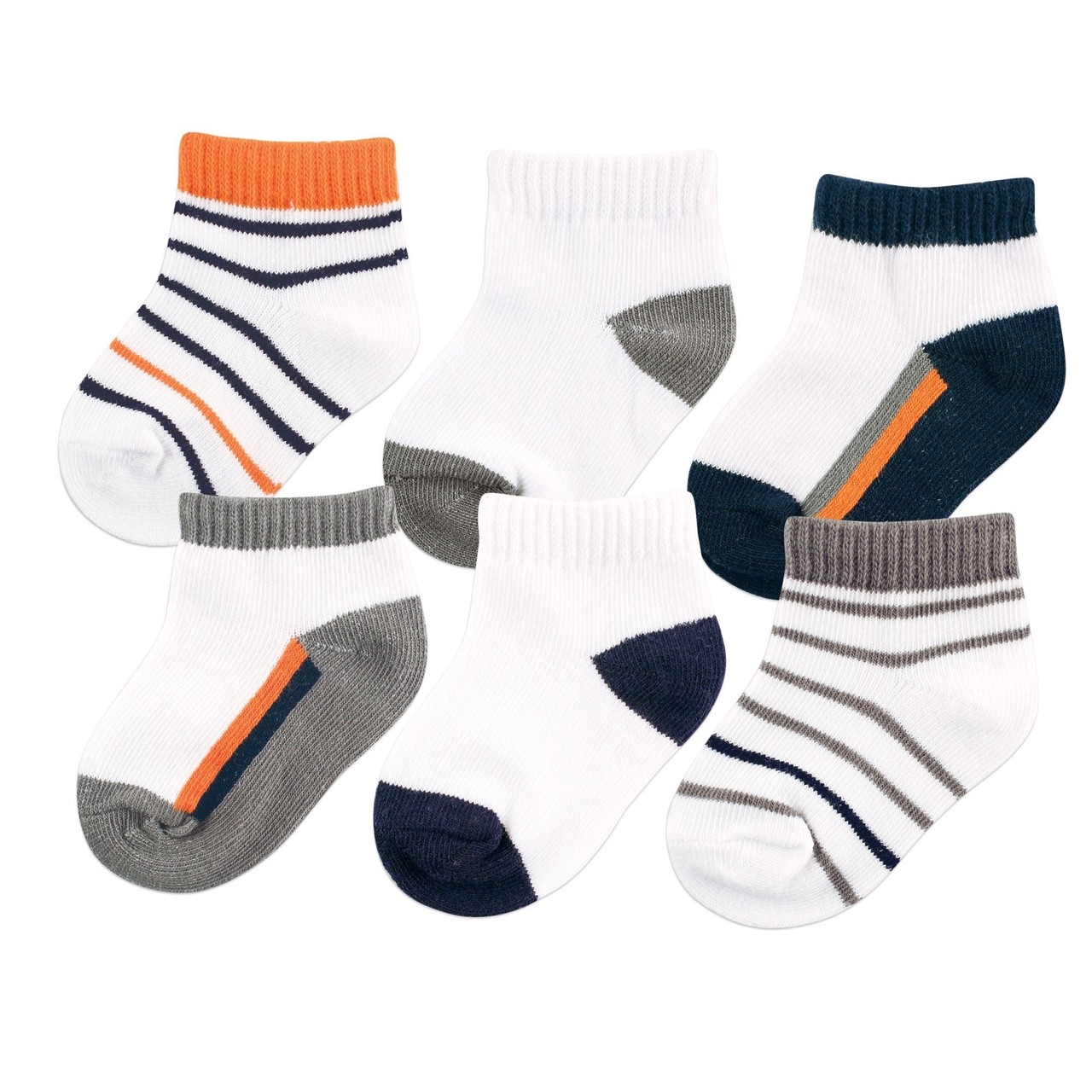 Yoga Sprout No-Show Ankle Socks, 6-Pack, Navy and Orange | Baby and ...