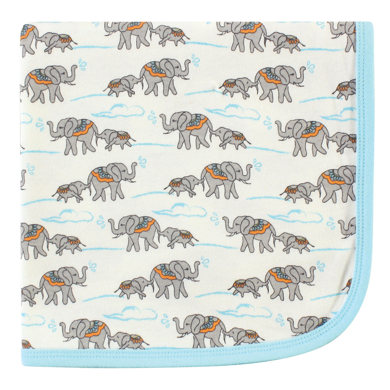 Touched By Nature Organic Cotton Receiving/Swaddle Blanket, Elephants