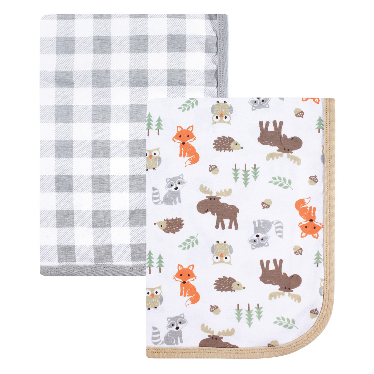 Hudson Baby Interlock Cotton Swaddle Blanket, 2Pack, Woodland Baby